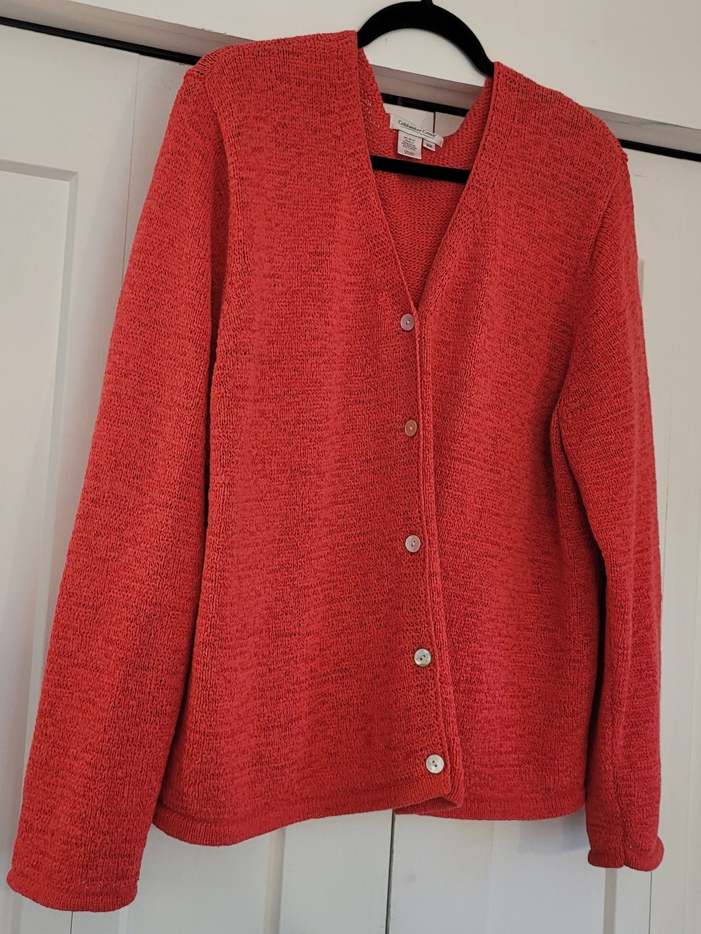 Coldwater Creek Pink Coral Button Front V-Neck Cardigan